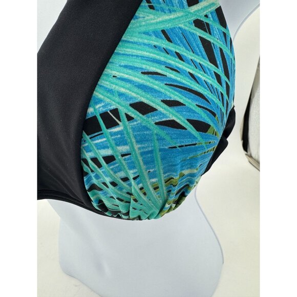 Victoria's Secret Tropical Halter Bikini Top Womens L Black Plunge Neck Summer - Picture 6 of 10